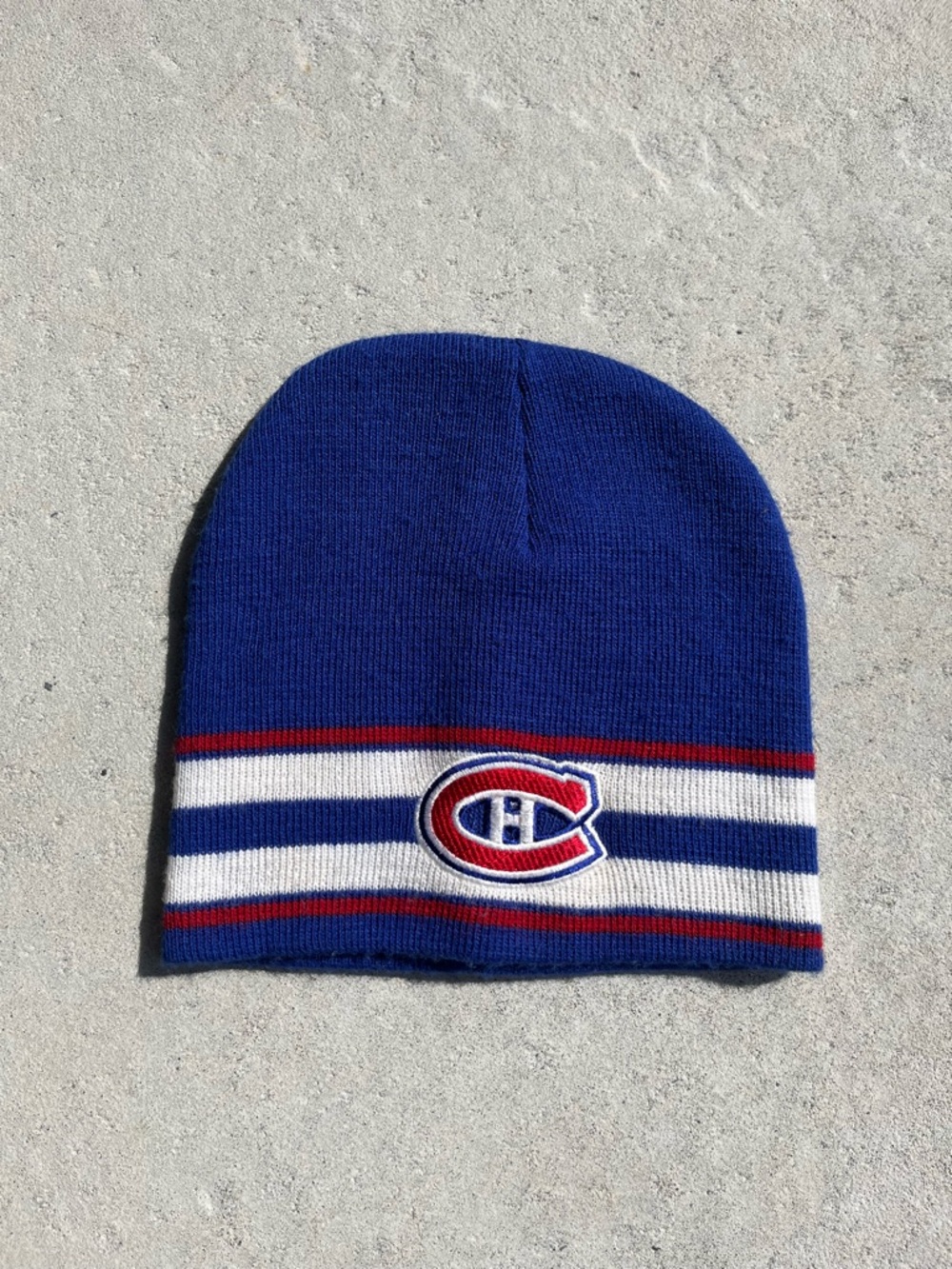 NHL Blue, White & Red Knit Beanie with Team Crest